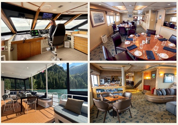 The luxurious and spacious dining, deck and lounge areas of the Safari Quest yacht